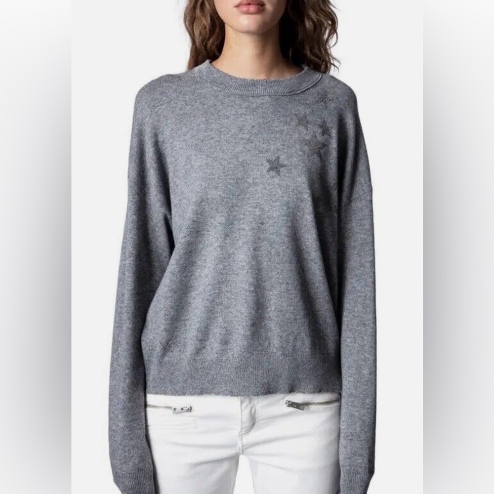 Zadig & Voltaire Heather Gray Star Cashmere Blend Sweater